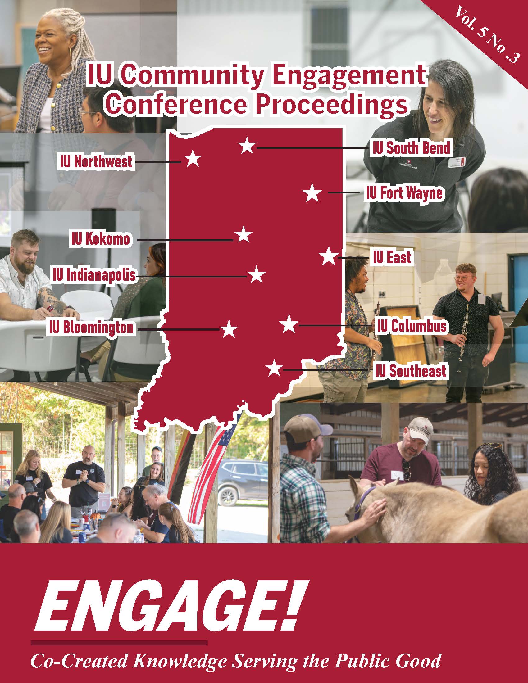 State of Indiana imposed over photos of conference attendees